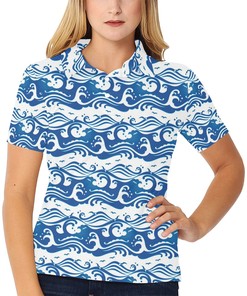 Wave Print Design Women's Polo Shirt 3D Polo Shirt A3