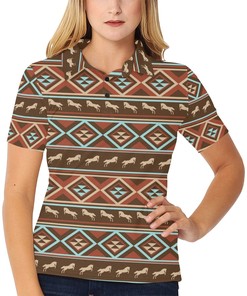 Western Horse Pattern Print Women's Polo Shirt