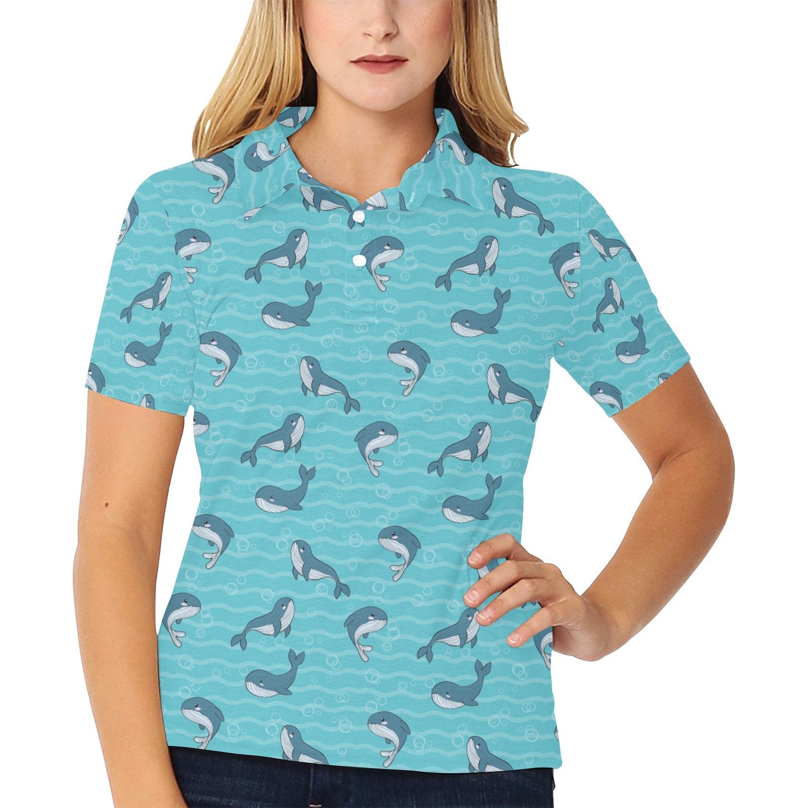 Whale Print Design Women's Polo Shirt 3D Polo Shirt A2
