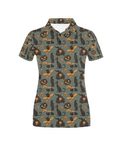 Witch Bat Halloween Print Design Women's Polo Shirt