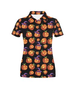 Witch Pumpkin Halloween Print Women's Polo Shirt