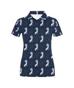 Wolf Moon Print Design Women's Polo Shirt