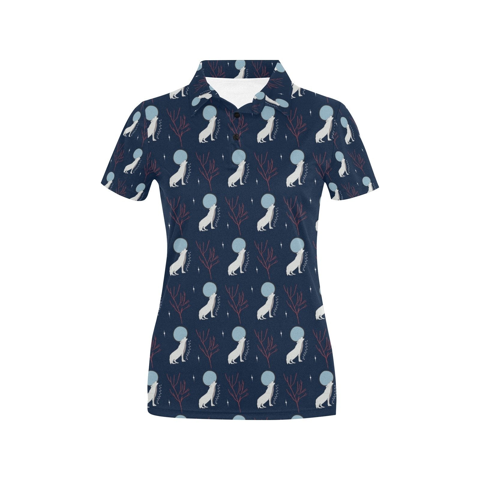 Wolf Moon Print Design Women's Polo Shirt