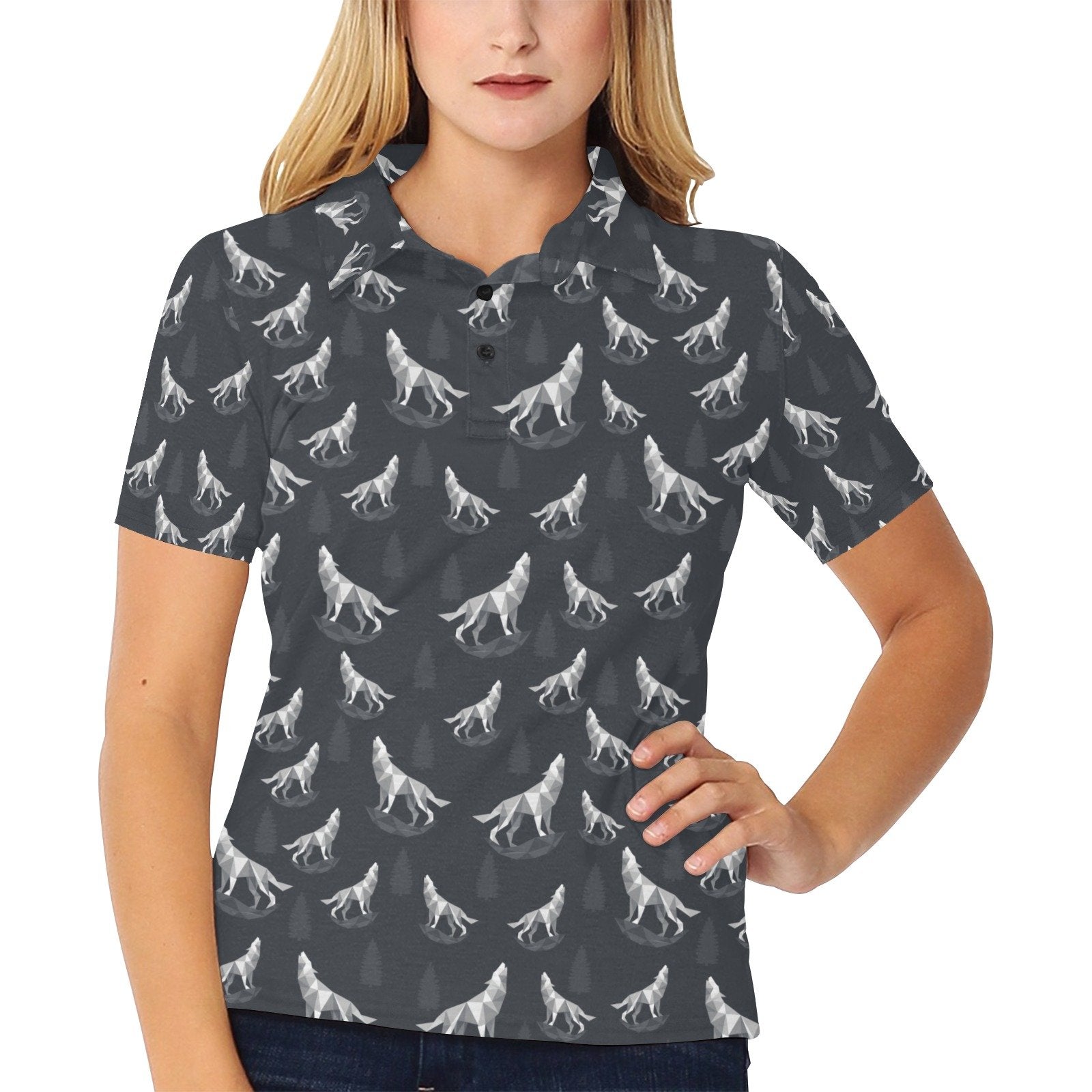 Wolf Print Design Women's Polo Shirt 3D Polo Shirt - Image 2