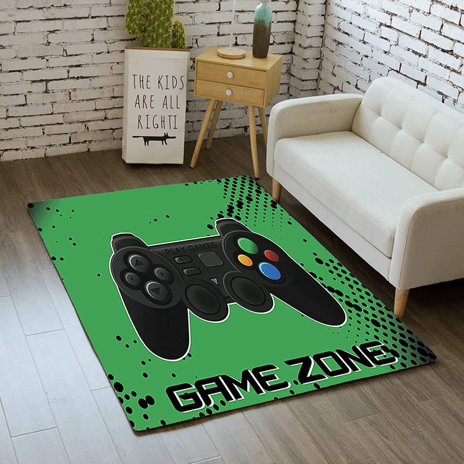 Wusan Customize Name Gaming Rug Carpet - Green Doormat for Kids Playmats in Room