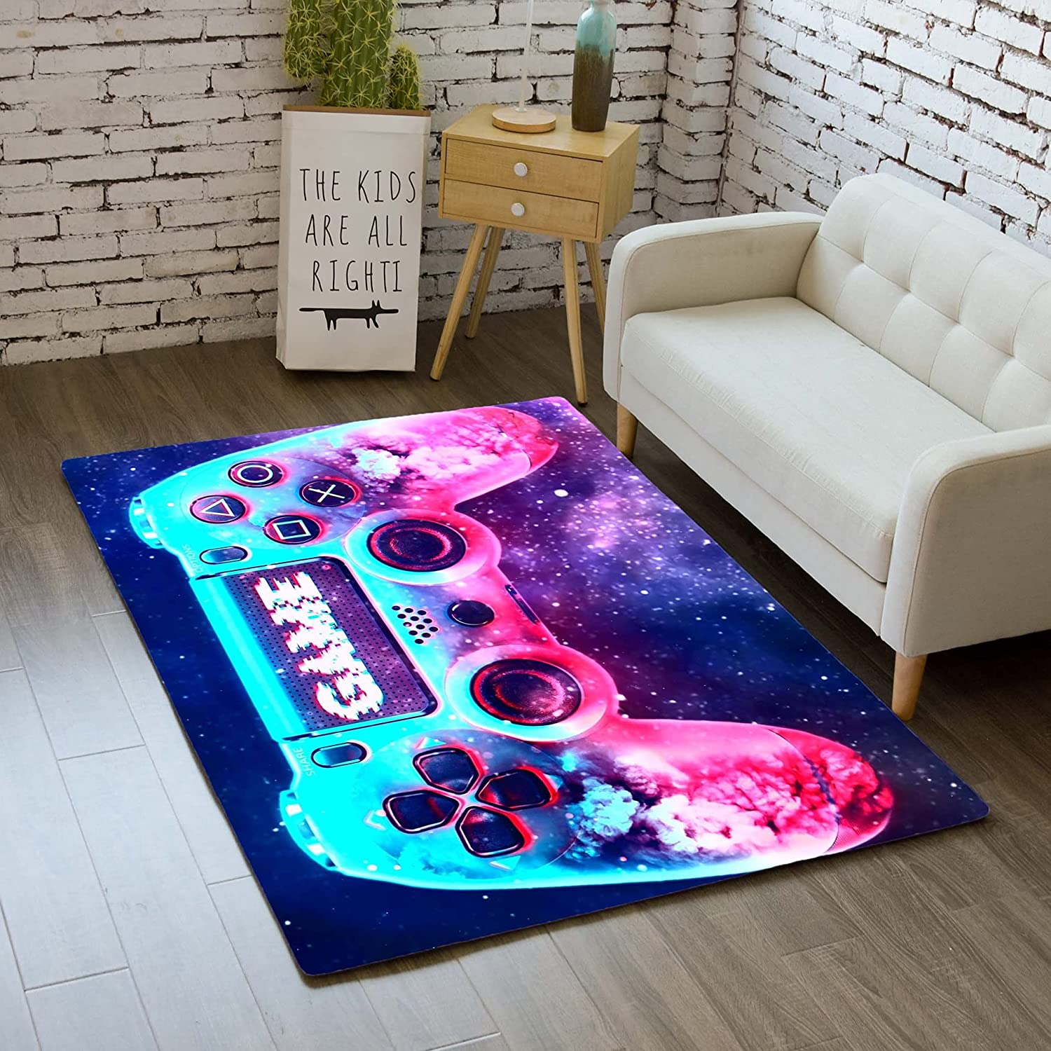 Wusan Funny Gamepad Area Rugs - Carpet for Teen Gamer, 3D Printed Controller Mat for Dining and Living Room