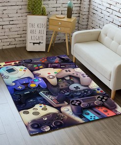 Wusan Gamer Area Rugs for Boys - 3D Printed Controller Gamepad Mat for Teen Room, Non-Slip Casual Mat