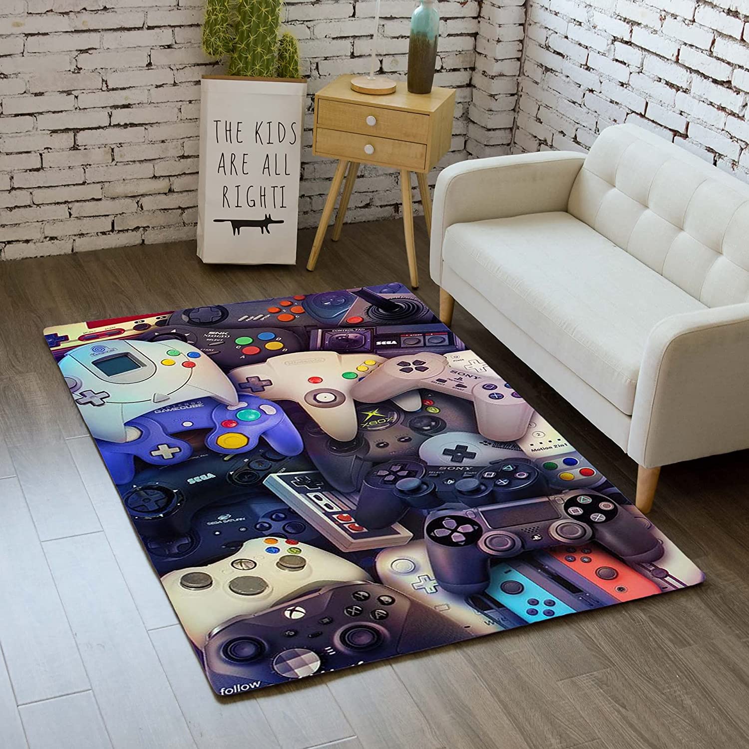 Wusan Gamer Area Rugs for Boys - 3D Printed Controller Gamepad Mat for Teen Room, Non-Slip Casual Mat