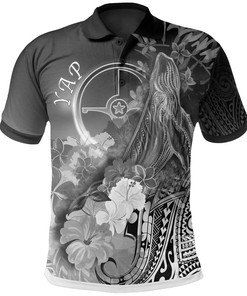Yap Polo Shirt - Humpback Whale with Tropical Flowers (White)