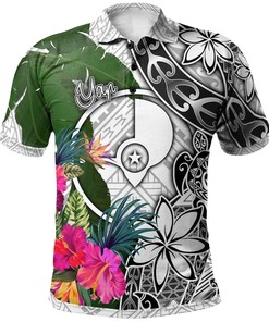 Yap Polo Shirt White - Turtle Plumeria Banana Leaf