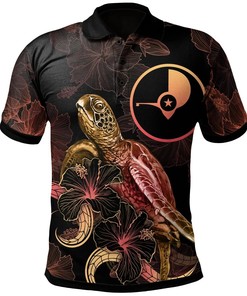 Yap Polynesian Polo Shirt - Turtle With Blooming Hibiscus Gold