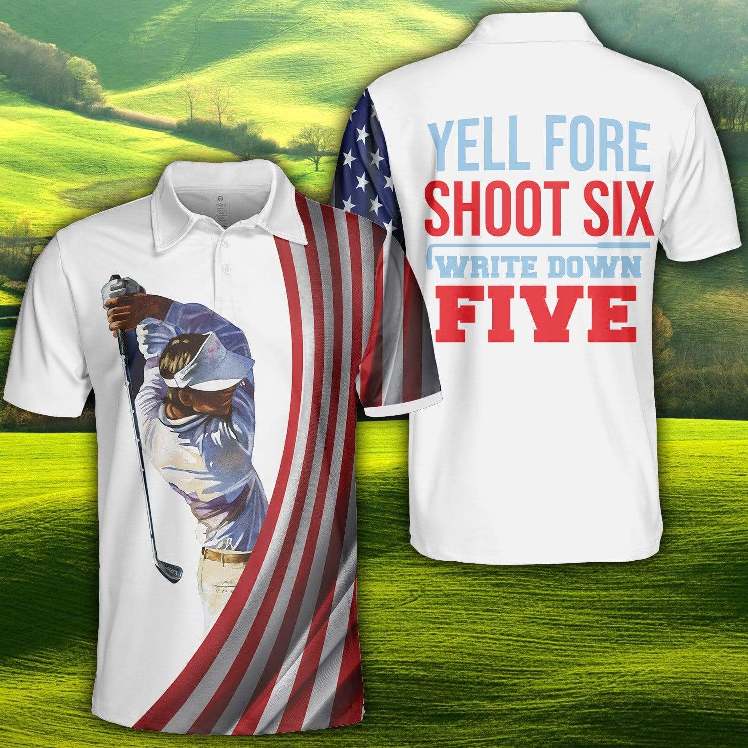 Yell Fore Shoot Six Write Down Five Golf Player Polo Shirt