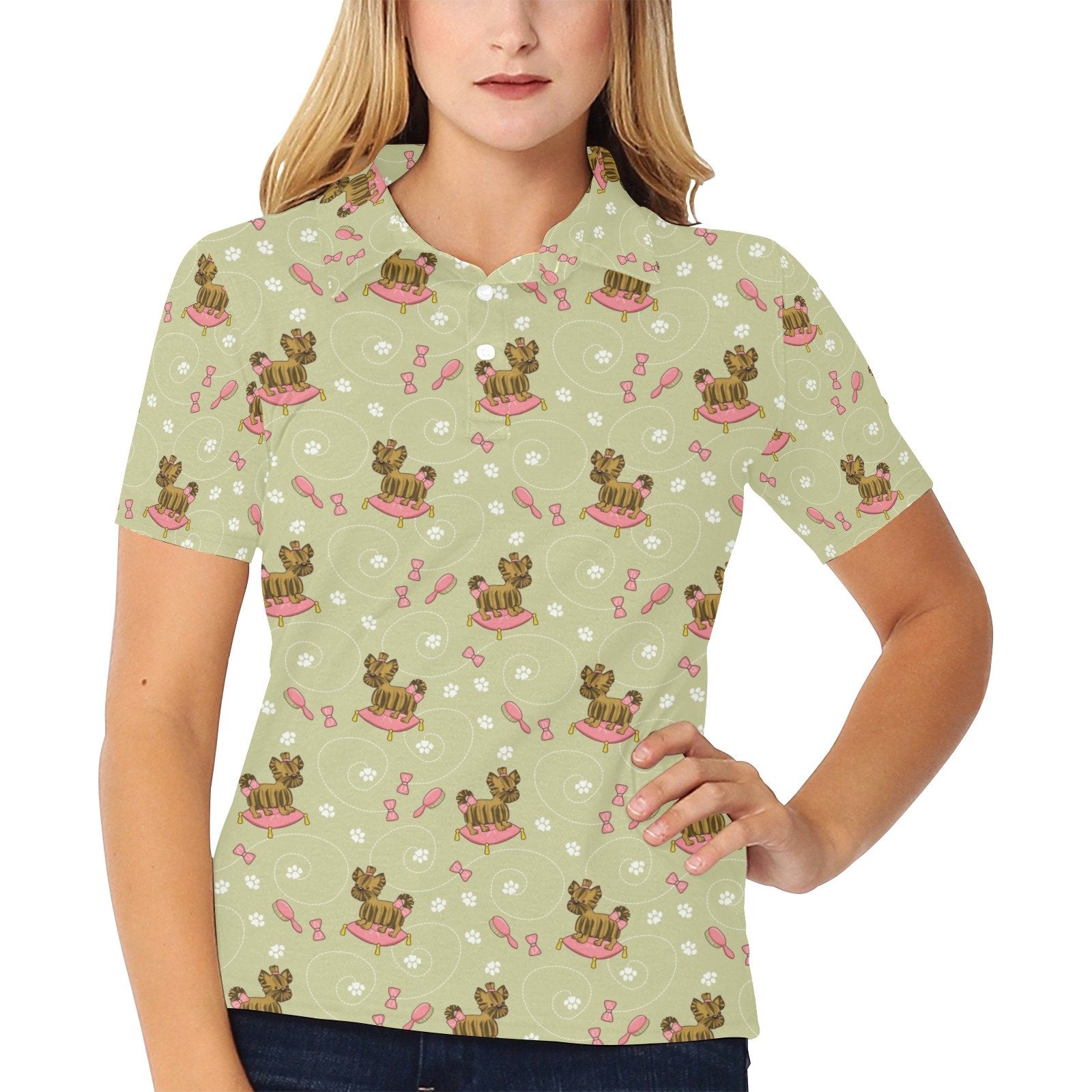 Yorkshire Cute Terriers Print Design Women's Polo Shirt - Image 2