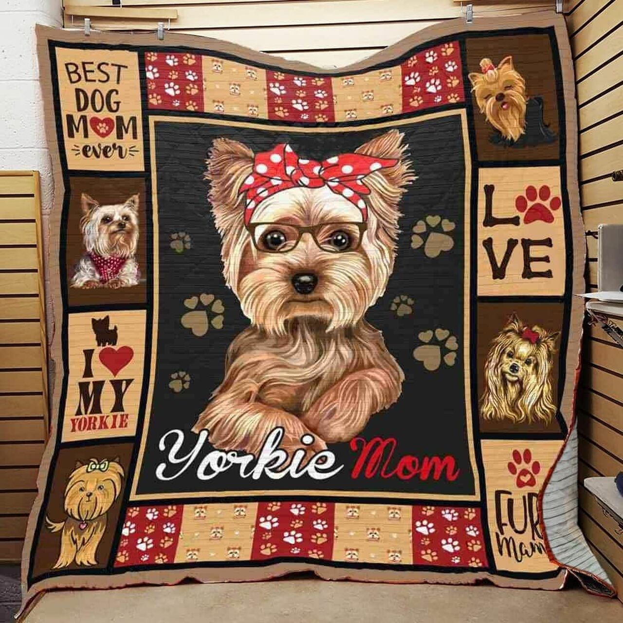 Yorkshire Terrier Best Dog Mom Ever Quilt Bedding Set Blanket Bedroom Decor, Gifts for Family