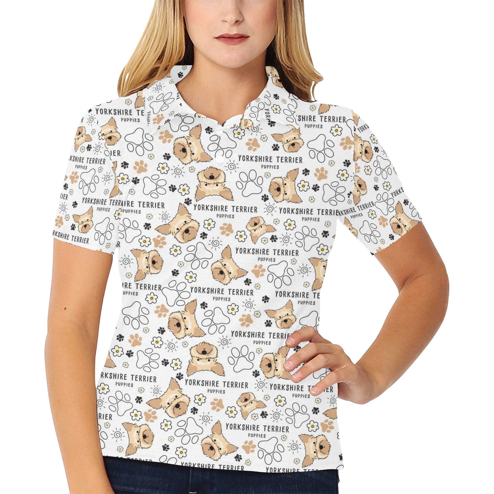 Yorkshire Terriers Print Design Women's Polo Shirt 3D Polo Shirt A1 - Image 2
