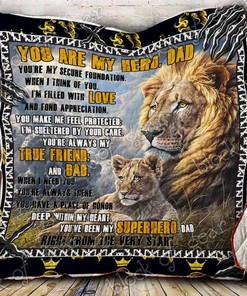 You Are My Hero, Dad Lion Quilt Bedding Set with Personalized Name, Great for Bedroom Decor and Family Gifts