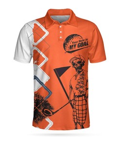 Your Hole Is My Goal Short Sleeve Golf Polo Shirt, Orange Polo Shirts For Men And Women