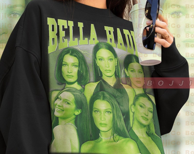 Bella Hadid Speaker Sweatshirt, 90s Vintage Fan Tee, Fashion Model Homage Hoodie - Image 2