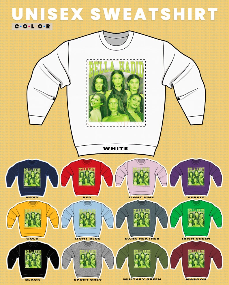 Bella Hadid Speaker Sweatshirt, 90s Vintage Fan Tee, Fashion Model Homage Hoodie - Image 3