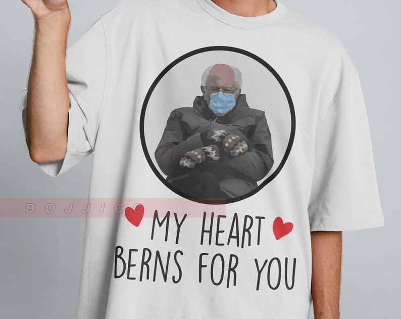 Bernie Sanders Valentine's Shirt, My Heart Berns For You Tee, Funny Couple Gift, Meme Tshirt, Gift For Her - Image 2