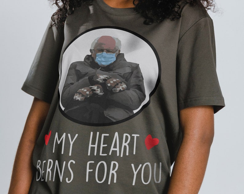 Bernie Sanders Valentine's Shirt, My Heart Berns For You Tee, Funny Couple Gift, Meme Tshirt, Gift For Her - Image 3