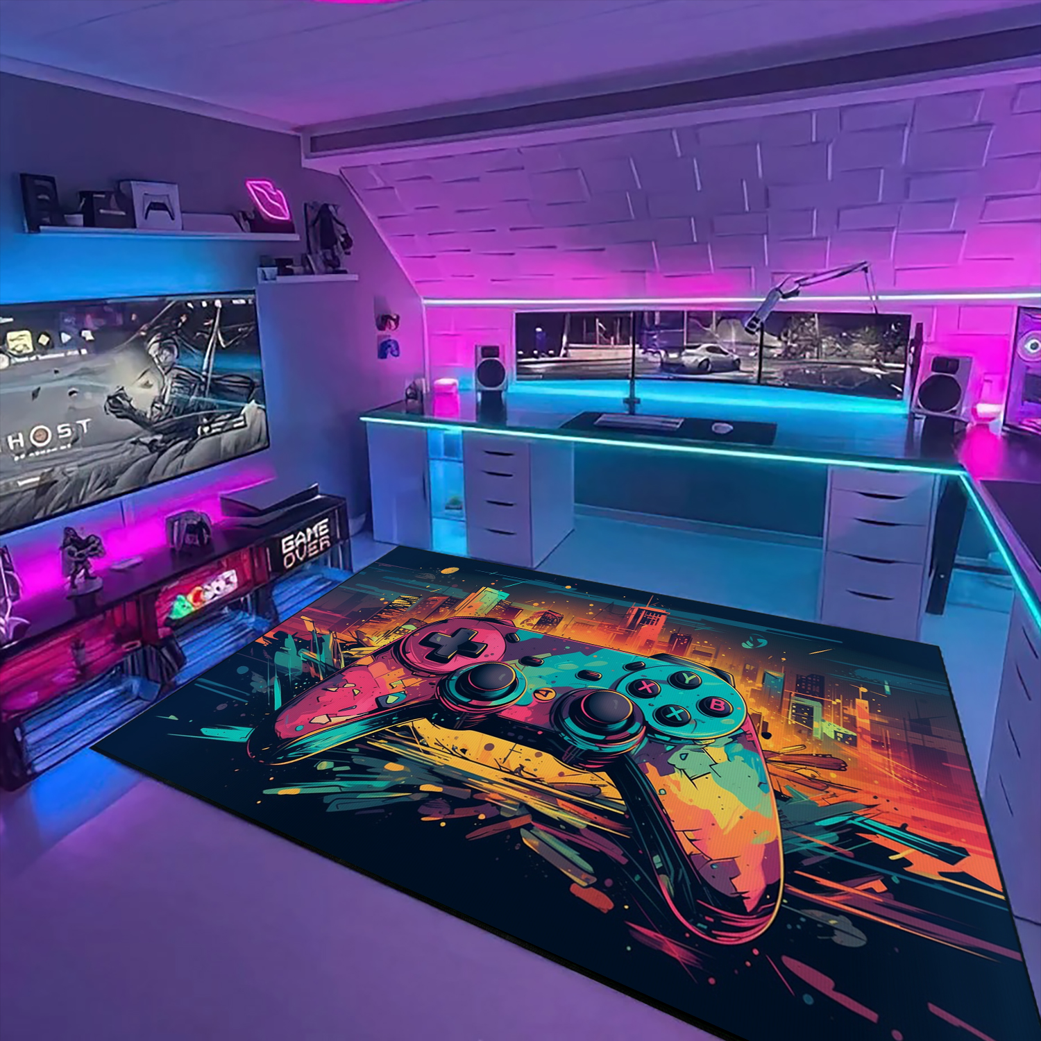 Custom Game Room Area Rug for Kids Shufflezone Game Carpet Bluefink