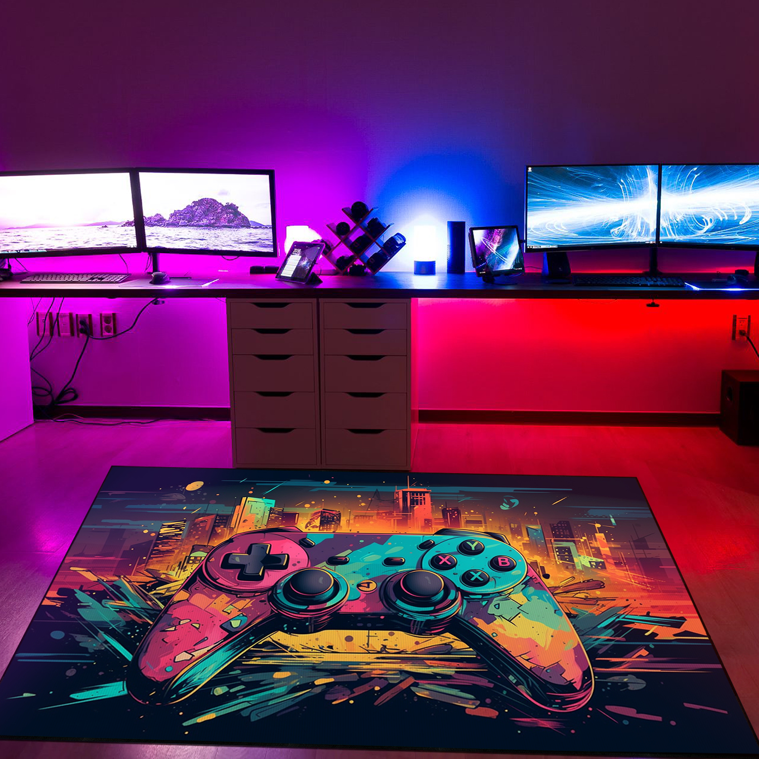 Custom Game Room Area Rug for Kids Shufflezone Game Carpet Bluefink