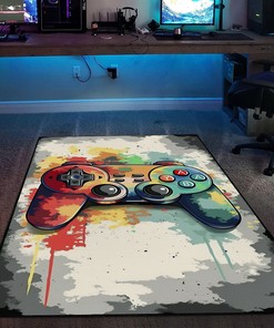 Customizable Gaming Room Themed Area Rug with Shufflezone Game Controller Design for Teen Boys