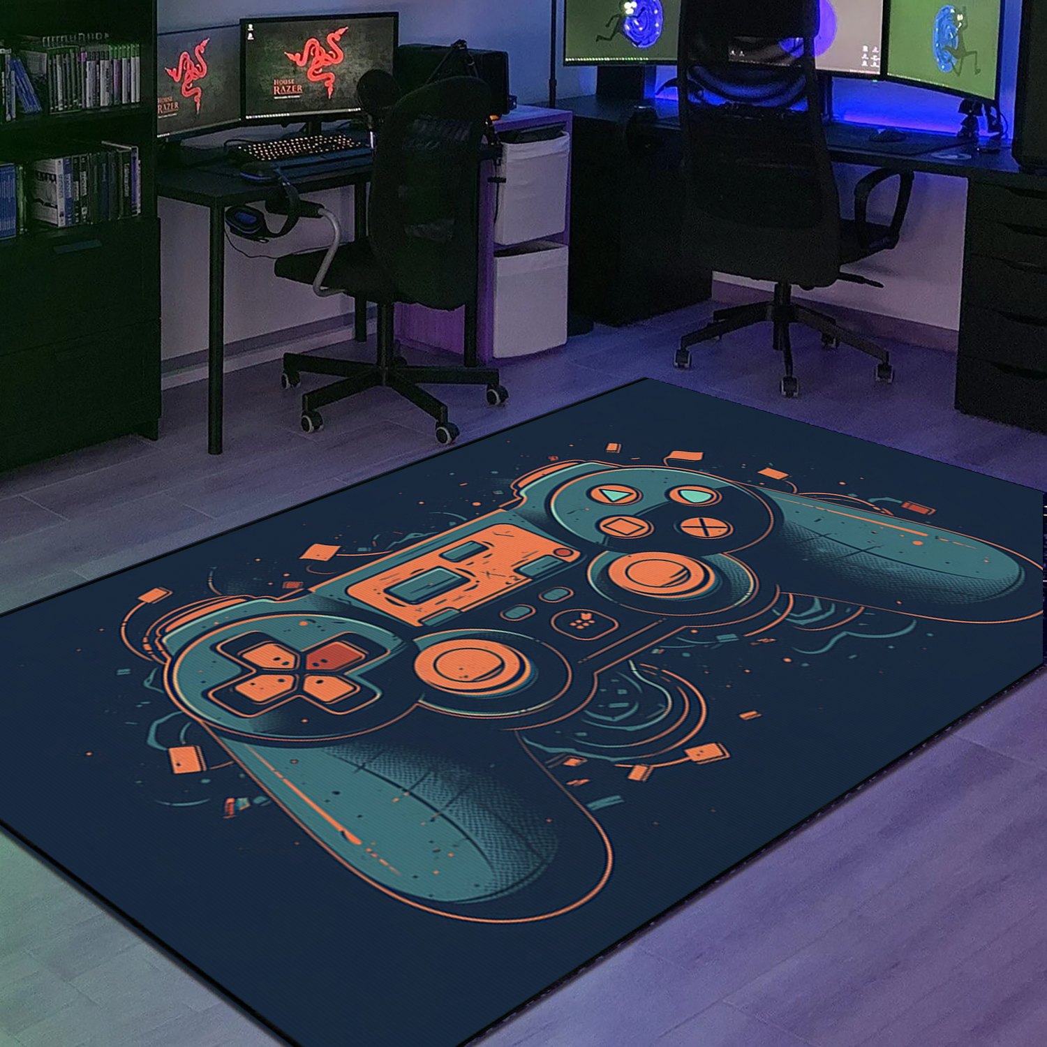 Customizable Gaming Rug for Boy's Bedroom with 3D Game Controllers ...