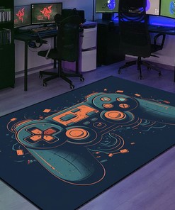 Customizable Gaming Rug for Boy's Bedroom with 3D Game Controllers