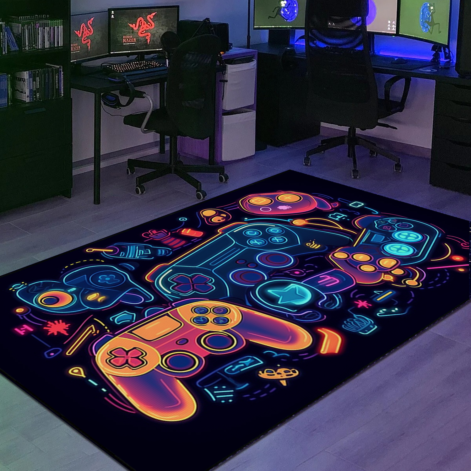 Customized Game Room Carpet for Boys Shufflezone Game Area Rug Bluefink