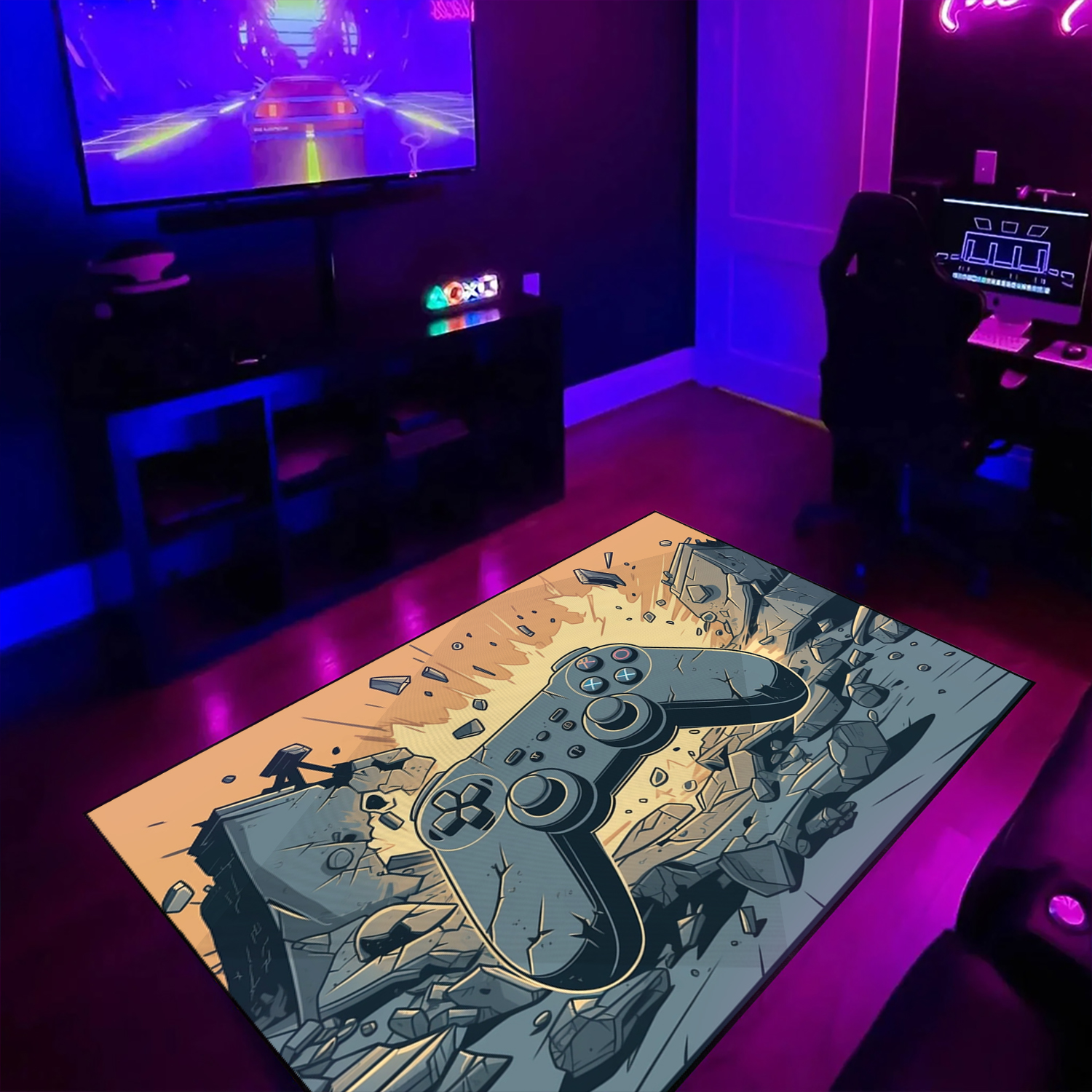 Customized Game Room Carpet for Boys - Video Game Area Rug for Bedroom or Living Room - 3D Game Controller Design - Image 2
