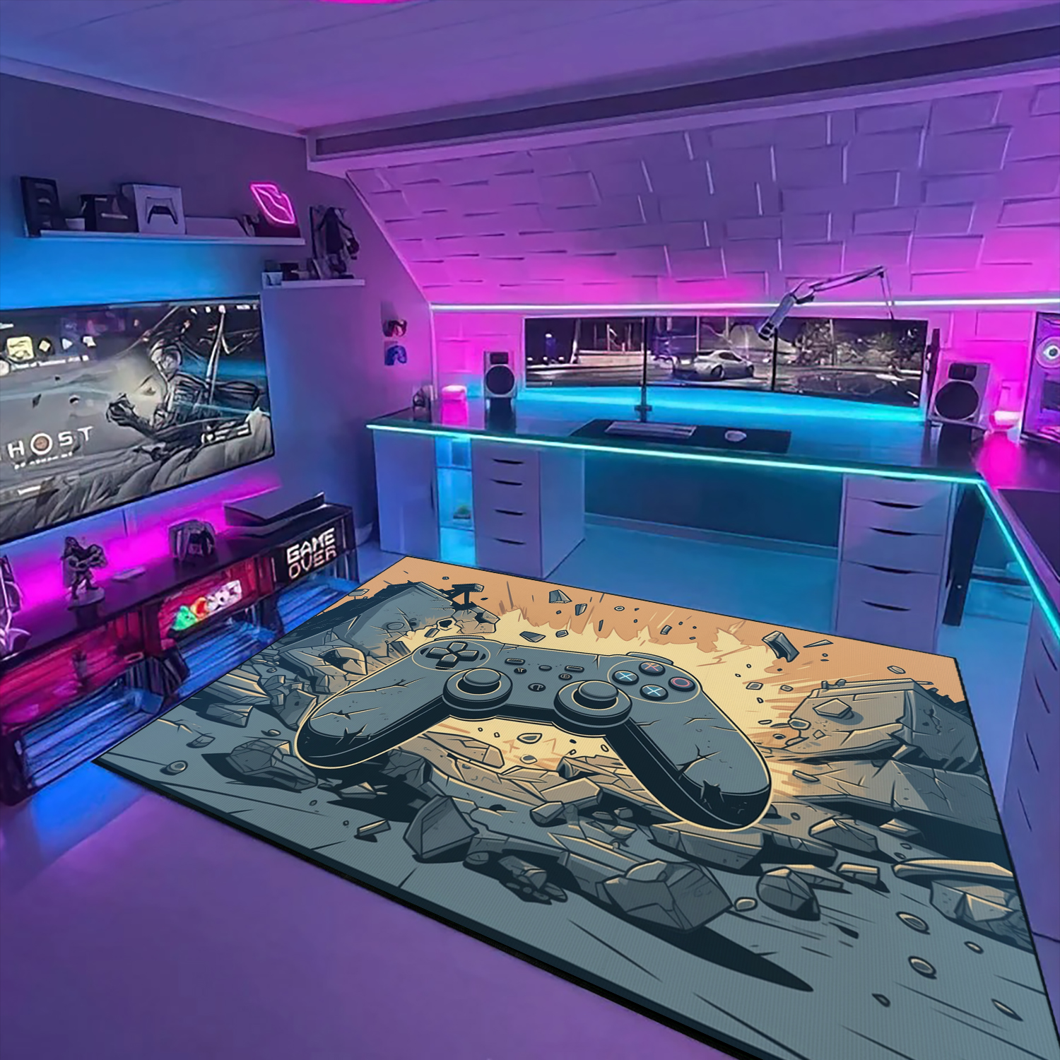 Customized Game Room Carpet for Boys - Video Game Area Rug for Bedroom or Living Room - 3D Game Controller Design - Image 3