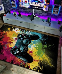 Customized Game Room Rug for Boys with Full Size Game Controller Pattern