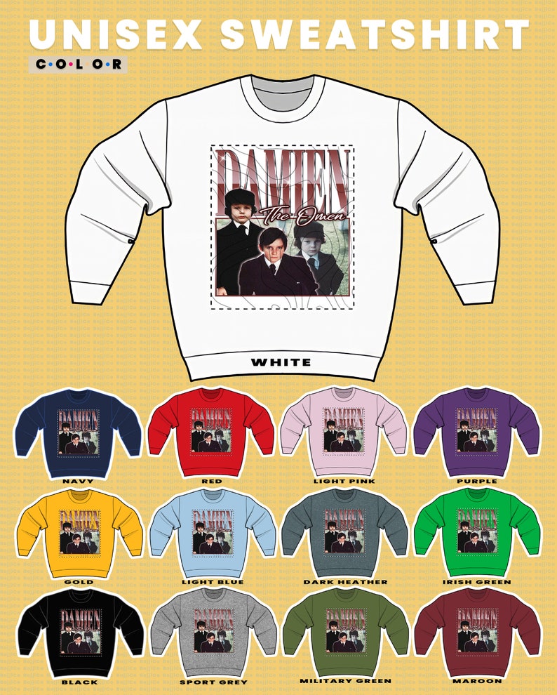 Damien The Omen Retro Sweater, Jonathan Scott-Taylor Vintage Horror Homage Sweatshirt for Fans - Image 3