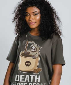 Death Before Decaf Foodie Tshirt - Funny Coffee Shirts for Men and Women