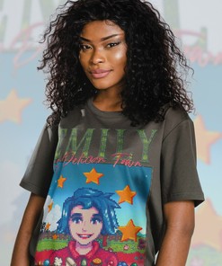 Emily Homage T-Shirt, Stardew Valley Gift, Pixel Farming RPG Video Game Tee