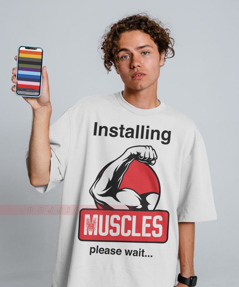 Funny Workout Tee, Muscle Shirt, Installing Muscles Please Wait Unisex Tees, Gym Shirts, Gift For Son, Mens Gift Id, Funny Shirt - Image 3