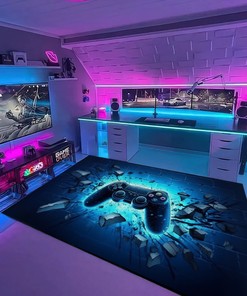 Game Room Area Rugs for Boys - Personalizable Gaming Rug for Bedroom or Playroom - 3D Controller Design