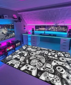 Game Room Carpet for Boys - Personalizable Gaming Rug for Bedroom or Playroom - 3D Controller Design