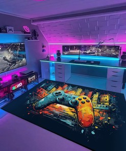 Game Room Themed Area Rug for Boys - Customized Gamer Rug