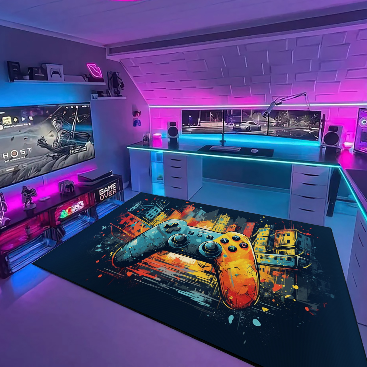 Game Room Themed Area Rug for Boys - Customized Gamer Rug