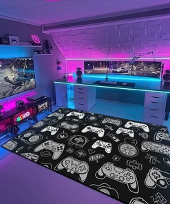 Game Room Themed Area Rug for Kids - Personalizable Gaming Decor for Bedroom - 3D Controller Design