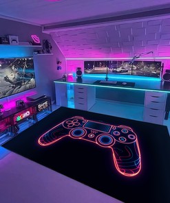 Game Room Themed Area Rugs - Gamer Rug for Bedroom - Personalize with Your Name or Quotes