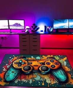 Game Room Themed Area Rugs - Personalized Gaming Rug for Boys Room - Controller Design Carpet in Full Sizes M32