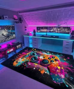 Game Room Themed Area Rugs - Personalized Gaming Rug for Boys Room - Controller Design Carpet in Full Sizes M38