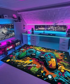 Gamer Rug for Bedroom - Personalized Area Rug for Teen Boys with Controller Design - Perfect for Game Rooms or Home Decoration M34