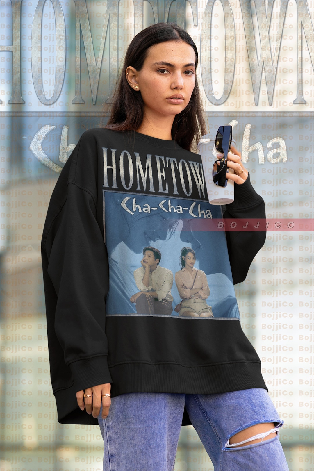 Hometown CHACHACHA Yoon Hye-Jin Sweater, Kim Ji-hyun Hoodie with Kim Seon-ho and Shine Min-a, homages to the Korean TV show