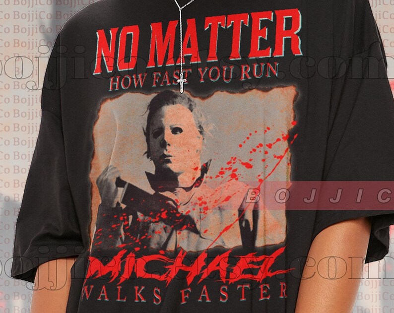 Michael Myers Horror Sweatshirt, Jason Voorhees Fan Gift, No Matter How Fast You Run Tee - Image 2