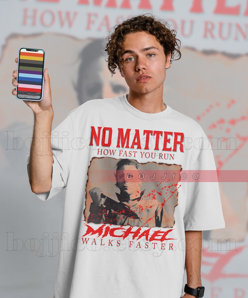 Michael Myers Horror Sweatshirt, Jason Voorhees Fan Gift, No Matter How Fast You Run Tee - Image 3